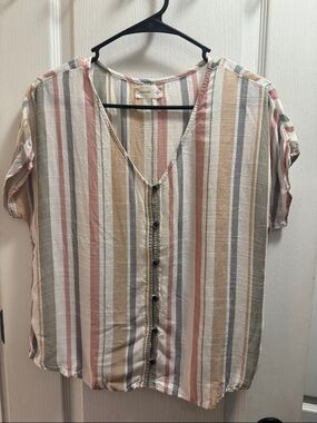 Maurices Striped Button-Front V-Neck Top